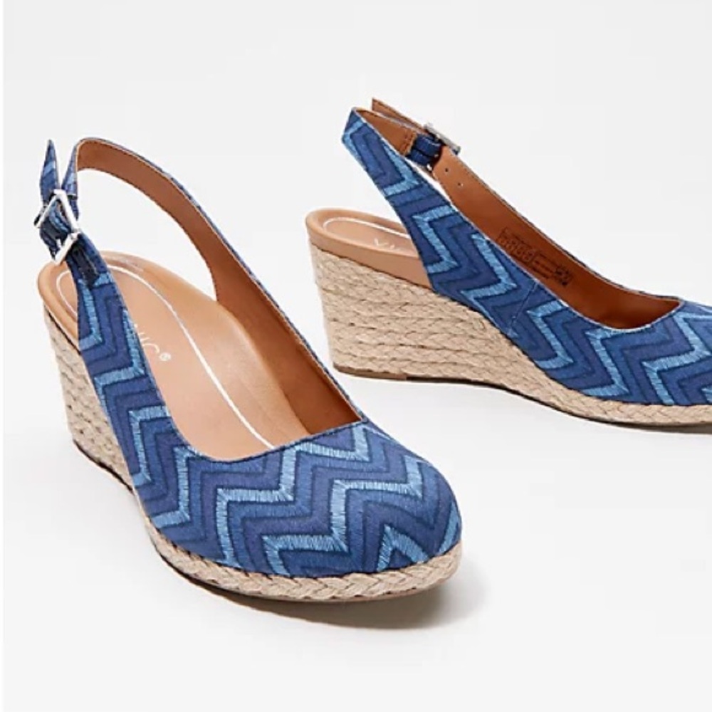 Vionic Canvas Espadrille Wedges-Coralina Chevron